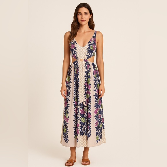 251 Mara Hoffman Cut-Out Floral Maxi Dress Size Small Color Purple - Picture 1 of 5